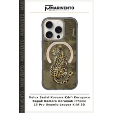 Delux Serisi Koruma Kılıfı Koruyucu Kapak Kamera Korumalı iPhone 15 Pro Uyumlu Leopar Kılıf 3D