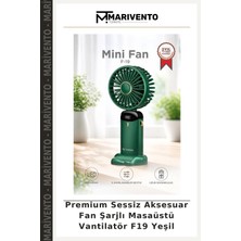 Premium Sessiz Aksesuar Fan Şarjlı Masaüstü Vantilatör F19 Yeşil