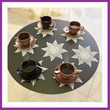 Bezos 6 Lı Dantel Kahve Sunumluğu 15X15 cm Asorti Desenli Bardak Altlığı Türk Kahvesi Fincan Sunum Seti BEZ10