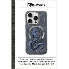 Özel Seri Cihaz Kapağı Koruma Kılıfı Mobil Aksesuar iPhone 16 Pro Max Uyumlu Mavi Dragon Kılıf 3D