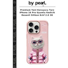 Premium Yeni Koruyucu Tarz iPhone 16 Pro Uyumlu Kedicik Desenli Silikon Kılıf 2.0 3D