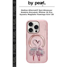 Hediye Alternatif Şarj Aksesuar Kamera Korumalı iPhone 16 Pro Uyumlu Magsafe Flamingo Kılıf 3D