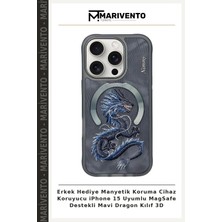 Erkek Hediye Manyetik Koruma Cihaz Koruyucu iPhone 15 Uyumlu Magsafe Destekli Mavi Dragon Kılıf 3D
