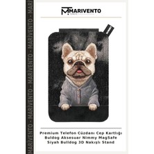 Premium Telefon Cüzdanı Cep Kartlığı Buldog Aksesuar Nimmy Magsafe Siyah Bulldog 3D Nakışlı Stand