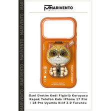 Özel Üretim Kedi Figürlü Koruyucu Kapak Telefon Kabı iPhone 17 Pro / 18 Pro Uyumlu Kılıf 2.0 Turuncu