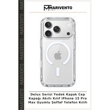 Delux Serisi Yedek Kapak Cep Kapağı Akıllı Kılıf iPhone 15 Pro Max Uyumlu Şeffaf Telefon Kılıfı