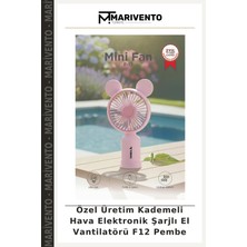 Özel Üretim Kademeli Hava Elektronik Şarjlı El Vantilatörü F12 Pembe