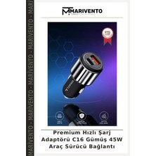 Premium Hızlı Şarj Adaptörü C16 Gümüş 45W Araç Sürücü Bağlantı