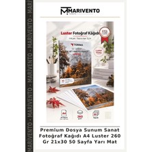 Premium Dosya Sunum Sanat Fotoğraf Kağıdı A4 Luster 260 gr 21X30 50 Sayfa Yarı Mat