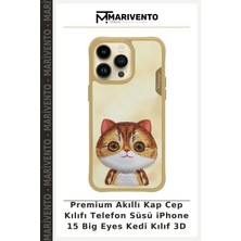 Premium Akıllı Kap Cep Kılıfı Telefon Süsü iPhone 15 Big Eyes Kedi Kılıf 3D