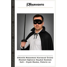 Etkinlik Malzemesi Karnaval Ürünü Maskeli Eğlence Haydut Kostüm Seti – Siyah Maske, Pelerin ve