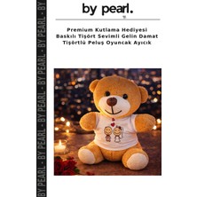 Premium Kutlama Hediyesi Baskılı Tişört Sevimli Gelin Damat Tişörtlü Peluş Oyuncak Ayıcık