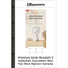 Premium Şarjlı Mandallı 3 Kademeli Taşınabilir Mini Fan Okul Öğrenci Çalışma
