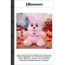 Neşe Kaynağı Yıl Dönümü Sürprizi Tatlı Hatıra I Love You Tişörtlü Sevimli Pembe Peluş Tavşan