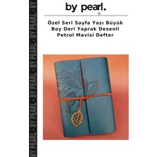 Özel Seri Sayfa Yazı Büyük Boy Deri Yaprak Desenli Petrol Mavisi Defter
