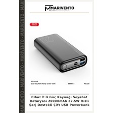 Cihaz Pili Güç Kaynağı Seyahat Bataryası 20000MAH 22.5W Hızlı Şarj Destekli Çift USB Powerbank