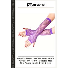 Gece Kıyafeti Dikkat Çekici Kulüp Giysisi 80’ler 90’lar Retro Mor File Parmaksız Eldiven 26 cm