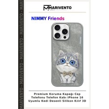 Premium Koruma Kapağı Cep Telefonu Telefon Kabı iPhone 16 Uyumlu Kedi Desenli Silikon Kılıf 3D