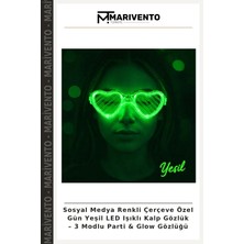 Sosyal Medya Renkli Çerçeve Özel Gün Yeşil LED Işıklı Kalp Gözlük – 3 Modlu Parti & Glow Gözlüğü