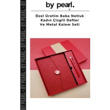 Özel Üretim Baba Notluk Kadın Çizgili Defter ve Metal Kalem Seti
