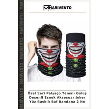 Özel Seri Palyaço Temalı Gülüş Desenli Esnek Aksesuar Joker Yüz Baskılı Baf Bandana 2 No
