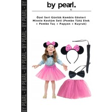 Özel Seri Günlük Kombin Gösteri Minnie Kostüm Seti (Pembe Tütü Etek + Pembe Taç + Papyon + Kuyruk)