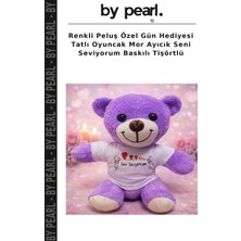 Renkli Peluş Özel Gün Hediyesi Tatlı Oyuncak Mor Ayıcık Seni Seviyorum Baskılı Tişörtlü
