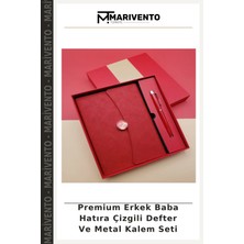 Premium Erkek Baba Hatıra Çizgili Defter ve Metal Kalem Seti