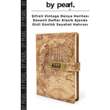 Şifreli Vintage Dünya Haritası Desenli Defter Klasik Ajanda Gizli Günlük Seyahat Hatırası