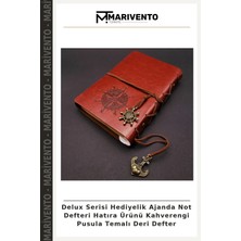 Delux Serisi Hediyelik Ajanda Not Defteri Hatıra Ürünü Kahverengi Pusula Temalı Deri Defter