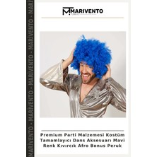 Premium Parti Malzemesi Kostüm Tamamlayıcı Dans Aksesuarı Mavi Renk Kıvırcık Afro Bonus Peruk
