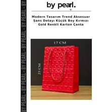 Modern Tasarım Trend Aksesuar Şans Detayı Küçük Boy Kırmızı Gold Renkli Karton Çanta