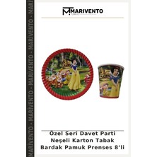 Özel Seri Davet Parti Neşeli Karton Tabak Bardak Pamuk Prenses 8’li