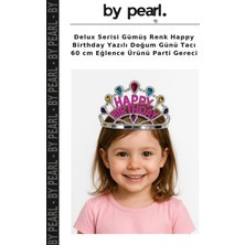 Delux Serisi Gümüş Renk Happy Birthday Yazılı Doğum Günü Tacı 60 cm Eğlence Ürünü Parti Gereci