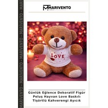 Günlük Eğlence Dekoratif Figür Peluş Hayvan Love Baskılı Tişörtlü Kahverengi Ayıcık