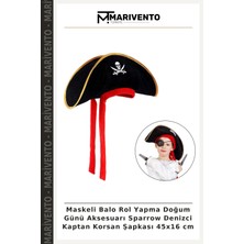 Maskeli Balo Rol Yapma Doğum Günü Aksesuarı Sparrow Denizci Kaptan Korsan Şapkası 45X16 cm