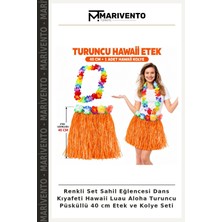 Renkli Set Sahil Eğlencesi Dans Kıyafeti Hawaii Luau Aloha Turuncu Püsküllü 40 cm Etek ve Kolye Seti
