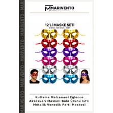Kutlama Malzemesi Eğlence Aksesuarı Maskeli Balo Ürünü 12'li Metalik Venedik Parti Maskesi