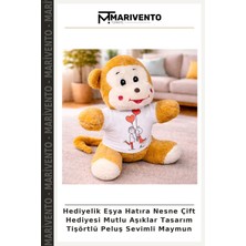 Hediyelik Eşya Hatıra Nesne Çift Hediyesi Mutlu Aşıklar Tasarım Tişörtlü Peluş Sevimli Maymun