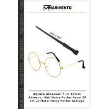 Büyücü Aksesuarı Film Temalı Aksesuar Seti Harry Potter Asası 30 cm ve Metal Harry Potter Gözlüğü