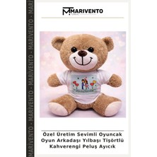 Özel Üretim Sevimli Oyuncak Oyun Arkadaşı Yılbaşı Tişörtlü Kahverengi Peluş Ayıcık