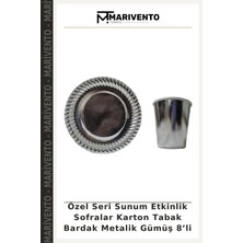 Özel Seri Sunum Etkinlik Sofralar Karton Tabak Bardak Metalik Gümüş 8’li
