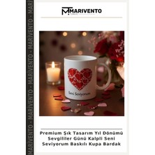 Premium Şık Tasarım Yıl Dönümü Sevgililer Günü Kalpli Seni Seviyorum Baskılı Kupa Bardak