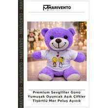 Premium Sevgililer Günü Yumuşak Oyuncak Aşık Çiftler Tişörtlü Mor Peluş Ayıcık