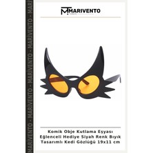 Komik Obje Kutlama Eşyası Eğlenceli Hediye Siyah Renk Bıyık Tasarımlı Kedi Gözlüğü 19X11 cm