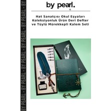 Hat Sanatçısı Okul Eşyaları Koleksiyonluk Ürün Deri Defter ve Tüylü Mürekkepli Kalem Seti