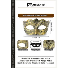 Premium Gösteri Süsü Gece Aksesuarı Dekoratif Parça Altın Renk Eskitme Maskeli Balo Maskesi