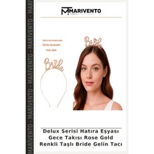 Delux Serisi Hatıra Eşyası Gece Takısı Rose Gold Renkli Taşlı Bride Gelin Tacı