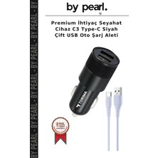 Premium Ihtiyaç Seyahat Cihaz C3 Type-C Siyah Çift USB Oto Şarj Aleti