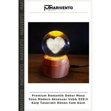 Premium Romantik Dekor Masa Süsü Modern Aksesuar Usb& 039;LI Kalp Tasarımlı Dönen Cam Küre